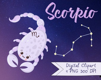 Zodiac Signs Clipart, Astrology png, Cute Baby Zodiac, Scorpio, horoscope symbols, kawaii, pastel color, craft scrapbooking project supplies