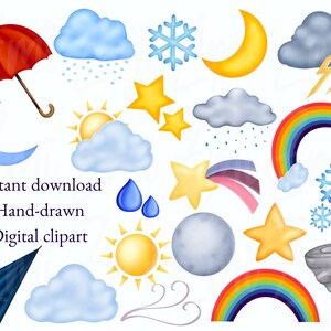 Weather Clipart Sun Clipart Clouds PNG seasons graphics image 5