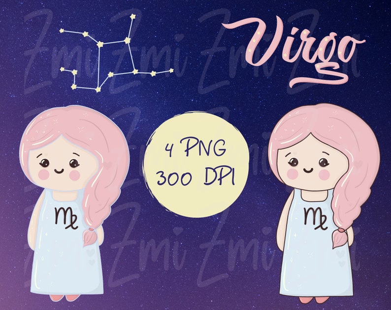 Zodiac Signs Clipart, Astrology png, Cute Baby Zodiac, Virgo, horoscope symbols, kawaii, pastel color, craft scrapbooking project supplies image 3