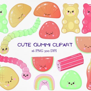 Clipart png de bonbons oursons en gélatine, boules de gomme fruits mignon clipart imprimable, visages kawaii, planificateur de baies de gelée de nourriture, scrapbooking, fabrication de cartes