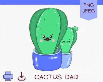 Fathers day png clipart, kawaii cactus design, cute printable digital art, funny faces cacti print, father's planner cardmaking scrapbooking