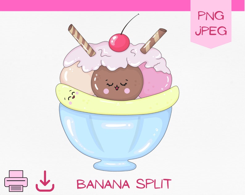 Kawaii Ice Cream Clipart, Cute Banana Split Png, Sweets Printable ...