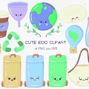 Erde Tag PNG, niedliche Kawaii Zero Waste Clipart, umweltfreundliches Design, wiederverwendbaren organischen Charakter recyceln, den Planeten retten Planer Clip Art