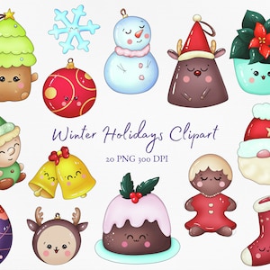 Cute Christmas Clipart | Kawaii Holiday PNG Graphics | Printable Winter Festive Illustration | Instant download Commercial Use
