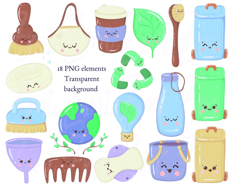 Earth day PNG, cute kawaii zero waste clipart, eco friendly design, recycle reusable organic character, save the planet png planner clip art image 4