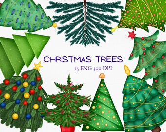 Christmas Tree png, green tree clipart, Merry Christmas, winter holidays printable, scrapbooking clip art, planner New Year tree bundle