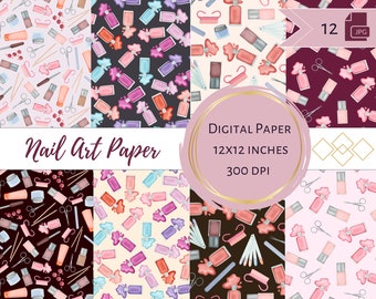 Nail Tools Digital Paper | Manicure Background | Printable nails seamless pattern | Instant download, commercial use