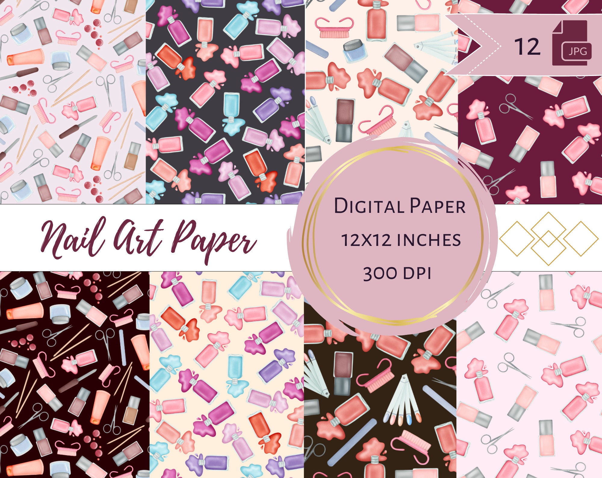 Nail tools digital paper | manicure background | printable nails seamless  pattern | instant download, commercial use - etsy
