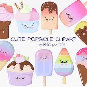 Ice cream cone png clipart set, kawaii popsicle, cute printable, summer sweets, digital planner stickers, cardmaking scrapbooking clip art image 1