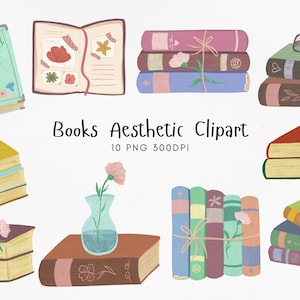 Gezellige boek clipartset | Esthetische boeken PNG-afbeeldingen | Afdrukbare literaire clipart voor persoonlijk en commercieel gebruik