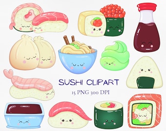 Kawaii sushi png clipart, Japanese cuisine cute printable, smiling face food sashimi planner cardmaking scrapbooking commercial use clip art