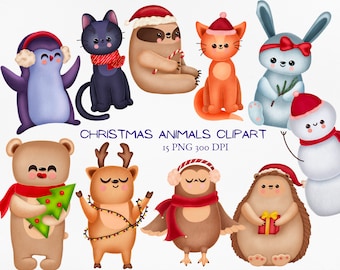 Christmas Animals clipart, Woodland Animals PNG, Merry Christmas, cute baby animals, lovely winter holidays printable scrapbooking clip art