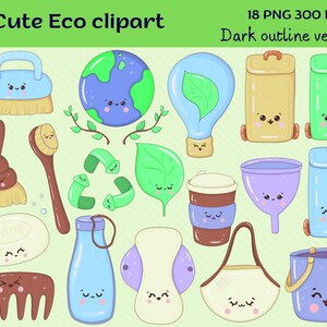 Erde Tag PNG, niedliche Kawaii Zero Waste Clipart, umweltfreundliches Design, wiederverwendbaren organischen Charakter recyceln, den Planeten retten Planer Clip Art