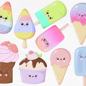 Ice cream cone png clipart set, kawaii popsicle, cute printable, summer sweets, digital planner stickers, cardmaking scrapbooking clip art image 3