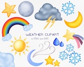 Weather Clipart, Sun Clipart, Clouds PNG, seasons graphics, rainbow, storm, stars, moon, snowflake, tornado weather planner school clip art