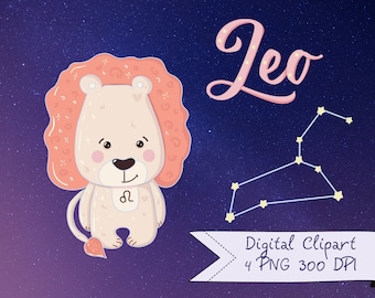 Zodiac Signs Clipart set, Astrology png, Cute Baby Zodiac, Leo horoscope symbols, kawaii, pastel color, craft planner scrapbooking supplies