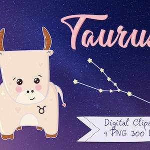 Zodiac Signs Clipart set, Astrology png, Cute Baby Zodiac, Taurus, horoscope symbols, kawaii png, pastel color, craft scrapbooking supplies
