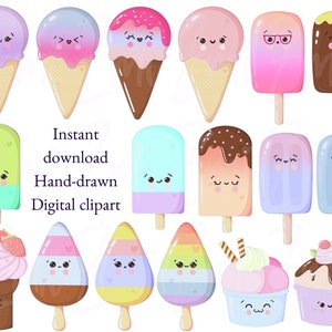 Ice cream cone png clipart set, kawaii popsicle, cute printable, summer sweets, digital planner stickers, cardmaking scrapbooking clip art image 4