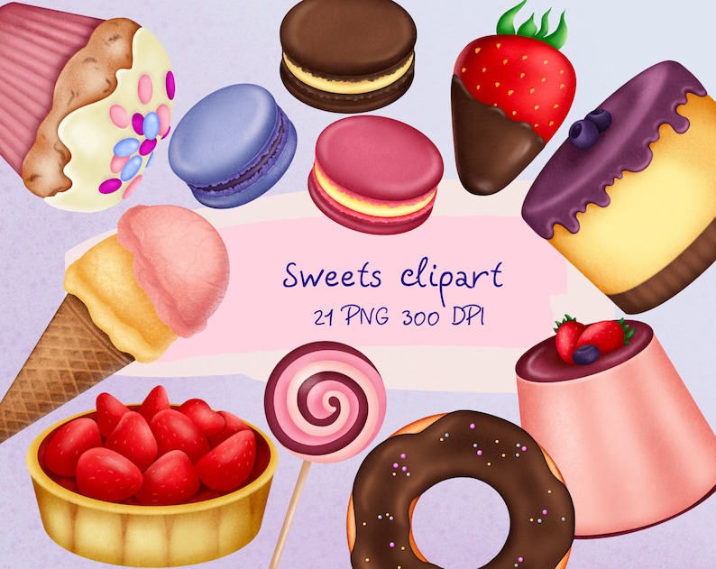 Bakery clipart set lollipop cupcake strawberry chocolate image 1