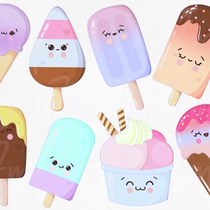 Ice cream cone png clipart set, kawaii popsicle, cute printable, summer sweets, digital planner stickers, cardmaking scrapbooking clip art image 2