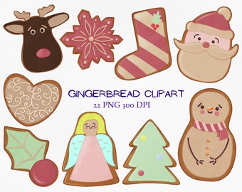 Christmas Kawaii Clipart, Gingerbread Cookie, Rudolph the Red Nosed Reindeer, Cute Pastel Colors Printable planner Scrapbooking clip art
