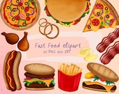 Fast Food Clipart, Junk Food Clipart, Pizza, Hot Dog, Burger Clipart  Instant download set of hand drawn digital clipart PNG 300 dpi