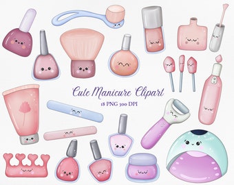 Cute Manicure Clipart Set | Kawaii Nail PNG Graphics | Printable beauty clipart for personal and commercial use