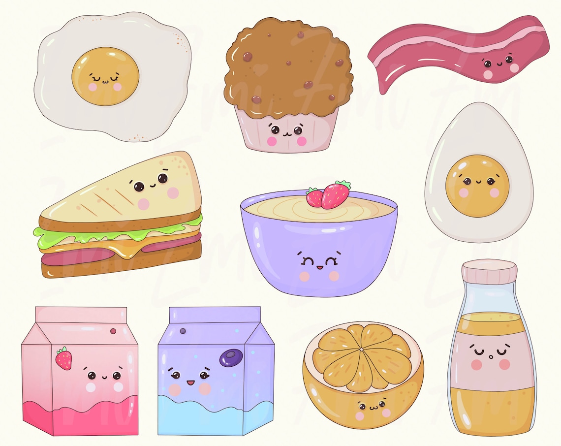 Cute Kawaii Food Clipart Breakfast Coffee Png Doodle Cartoon - Etsy