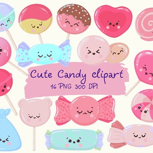 Kawaii candy lollipop png clipart set, sweets caramel, cute printable digital art kawaii food planner craft cardmaking scrapbooking supplies