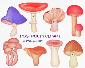 Kawaii Mushroom clipart | cute cartoon printable mushrooms PNG | Instant download commercial use digital clip art