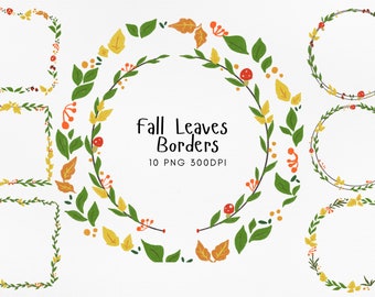 Fall Leaves Borders | Autumn PNG Graphics | Printable fall frames clipart for personal and commercial use