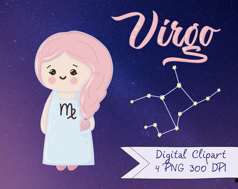 Zodiac Signs Clipart, Astrology png, Cute Baby Zodiac, Virgo, horoscope symbols, kawaii, pastel color, craft scrapbooking project supplies image 1