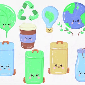 Earth day PNG, cute kawaii zero waste clipart, eco friendly design, recycle reusable organic character, save the planet png planner clip art image 3