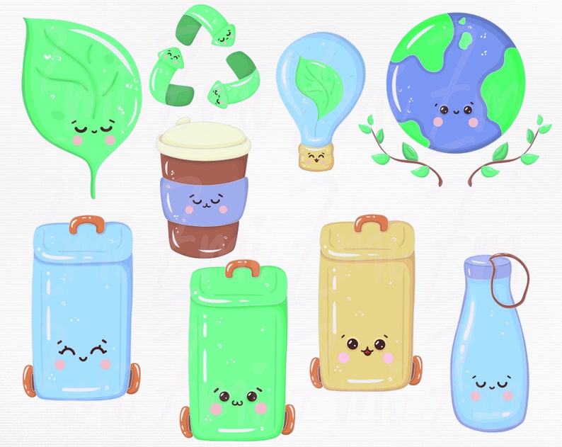 Earth day PNG, cute kawaii zero waste clipart, eco friendly design, recycle reusable organic character, save the planet png planner clip art image 3