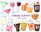 Drink Clipart, Beverage png, wine champagne beer printable bundle, coffee shop png, margarita cocktails scrapbook, lemonade planner clip art