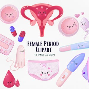 Niedliches Perioden Clip Art Set | Damen Hygiene PNG Grafiken | Druckbare kawaii Clipart für den persönlichen und kommerziellen Gebrauch