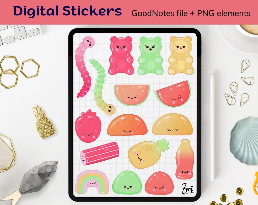 Kawaii Gummy Digital Sticker Pack, Cute Candy Precropped Goodnotes ...