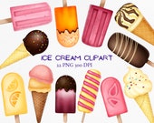 Ice Cream Clipart, popsicle PNG, printable chocolate sweet cone, summer ice cream party, strawberry design, tropical food planner clip art