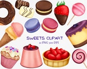 Bakery clipart, Pastry PNG, lollipop, strawberry tart, chocolate donut, macaron, cake, candy, printable sweets, food planner scrapbook png