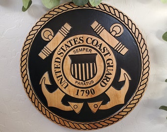 U.S. Coast Guard Emblem Wood Carved Plaque, U.S. Veteran Wall Art , Veteran Wall Decor, Military Member Gift, Veteran Gift