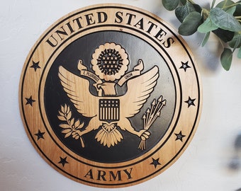 U.S. Army Wall Wood Carved Plaque, U.S. Army Wall Art ,Veteran Decor Gift, Service Member Gift,  Military Honor Gift, Man Cave Sign