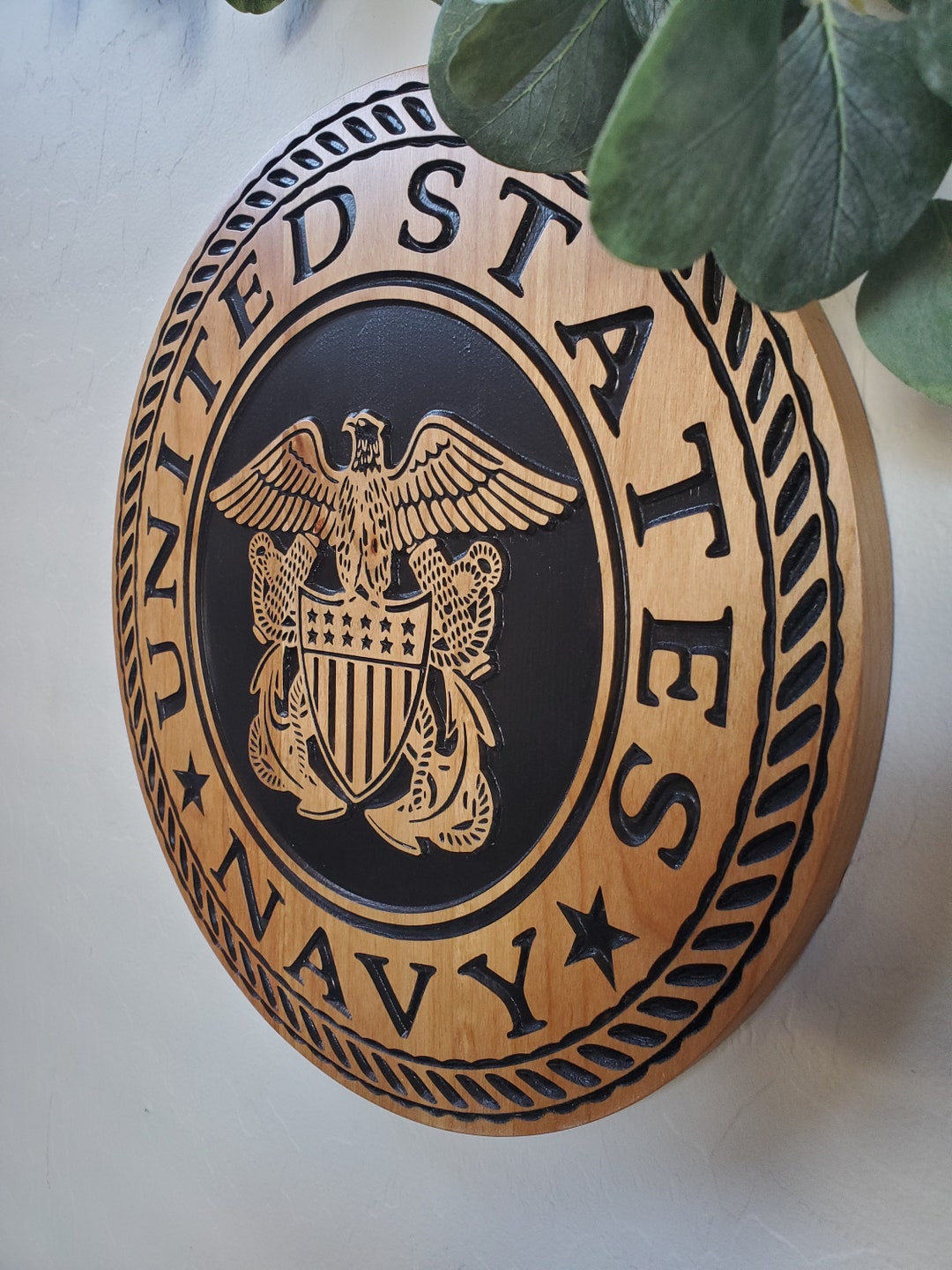 U.S. Navy Emblem Wood Carved Plaque Veteran Decor Military Etsy