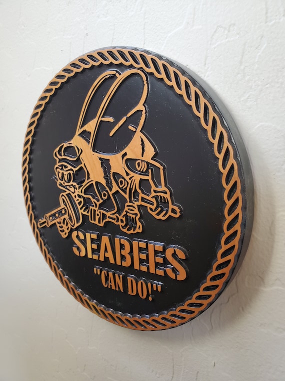 U.S. Navy Seabees Wood Carved Plaque, Military Wall Decor, Navy