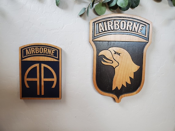 U.S. Army Airborne Wall Wood Carved Plaque,, 173rd, 101st, 82nd