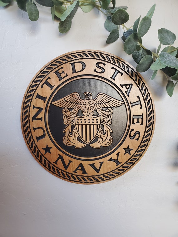 U.S. Navy Emblem Wood Carved Plaque Veteran Decor Military Etsy