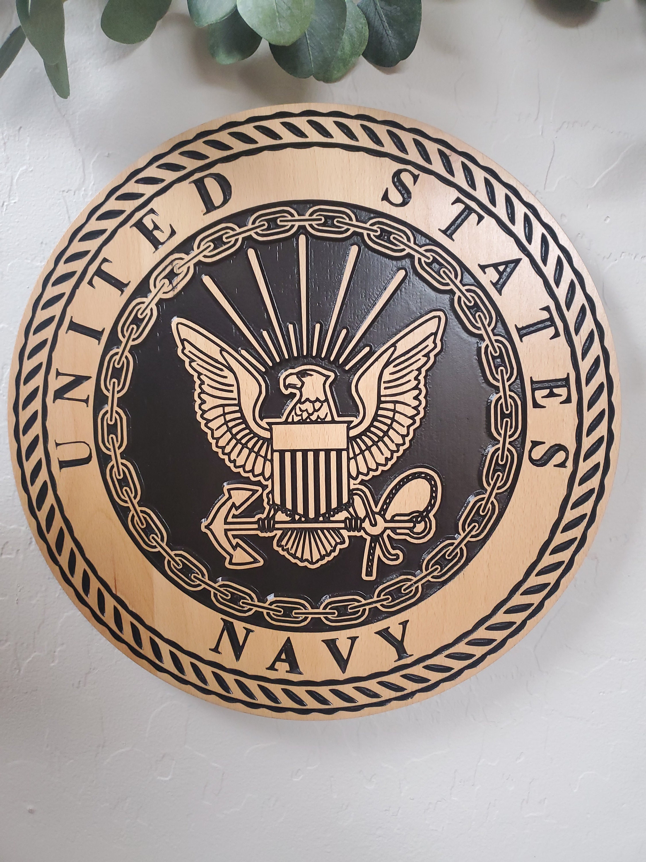 U.S. Navy Emblem Wood Carved Plaque Veteran Decor Gift Etsy