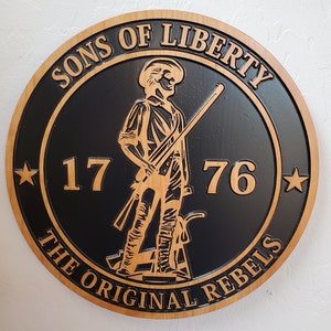 Sons of Liberty Wood Carved Plaque, U.S. Revolution Sons of Liber Wall Art, Patriotic Gift, American Revolution Wall Decor, Man Cave Plaque