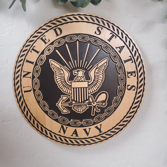 U.S. Navy Emblem Wood Carved Plaque, Veteran Decor Gift, Military