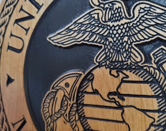 U.S. Marine Corps EGA Wood Carved Plaque, Veteran Wall Art
