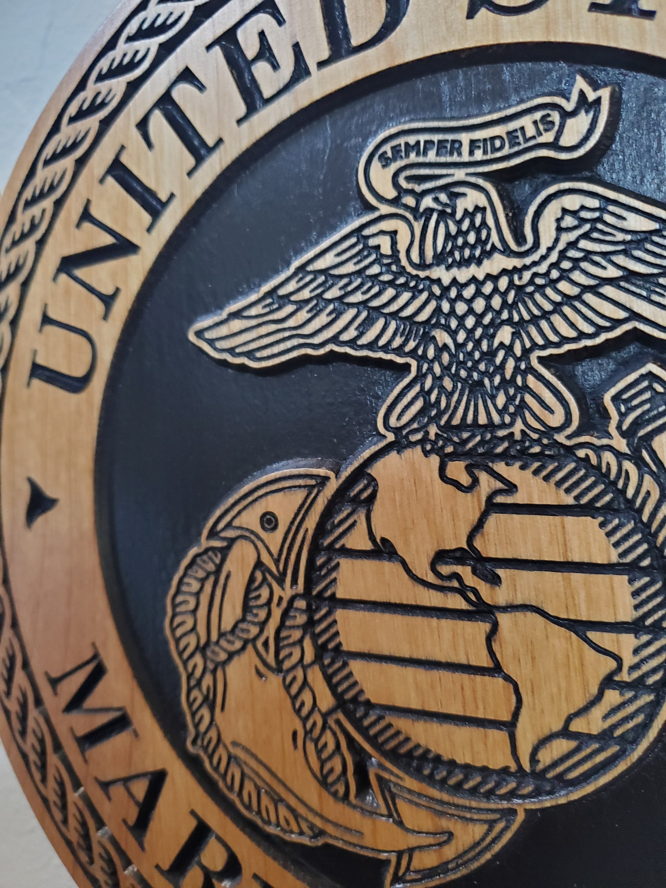 U.S. Marine Corps EGA Wood Carved Plaque, Veteran Wall Art